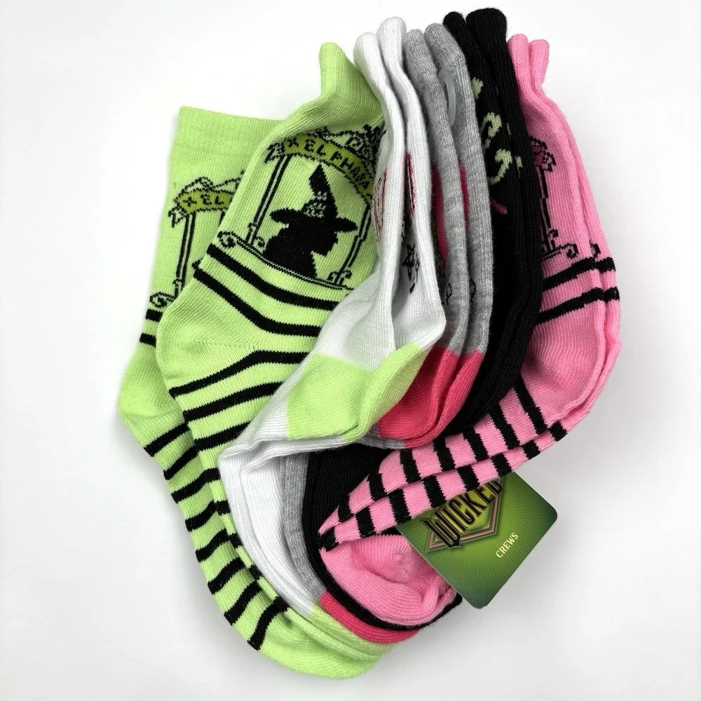 NWT‎ Girls Crew Socks Shoe Size 7.5–3.5 Elphaba Galinda Oz Witchy 5 Pairs